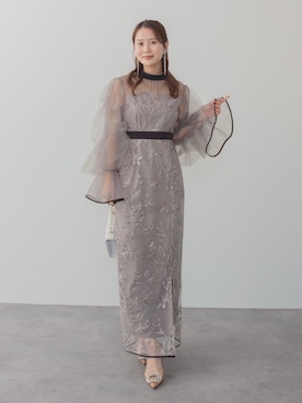 「Leja（レジャ）の【LEJA】パイピングチュールシアースリーブスパンコールフラワーIラインワンピースドレス美脚効果結婚式 パーティードレス 成人式 二次会 同窓会 お呼ばれ オケージョン 20代 30代（ドレス、グレー系）」を使った、Lejaさん（レディース・153cm）の春コーディネート