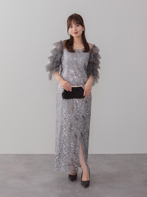 セール】【LEJA】チュールフリルスリーブスパンコールIライン