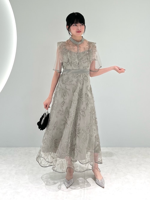 フラップデザインフラワースパンコールAラインワンピースドレス結婚式パーティー 一部当日発送】フラップデザインフラワースパンコールAライン