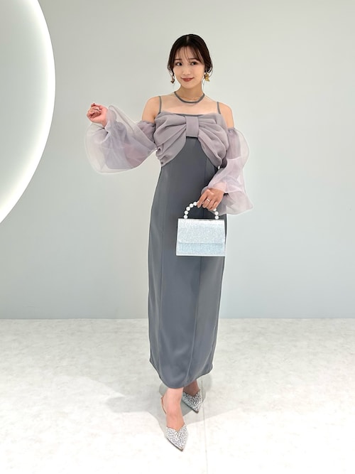 セール】【LEJA】フロントリボンチュールIラインワンピースドレス2点