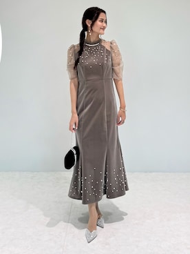 LEJA】シアースリーブパールビジューベロアマーメイドドレスワンピース