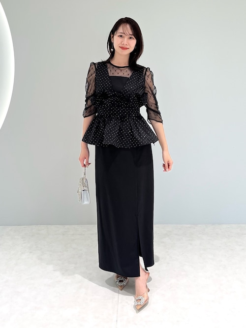 【新品タグ付】レジャ 黒　ドットペプラムチュールドレス　オケージョン　結婚式 新品タグ付】レジャ 黒 ドットペプラムチュールドレス