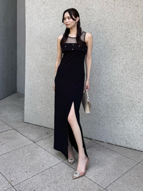 LEJA LUXE】2WAYフロントシアービジューIラインドレスワンピース