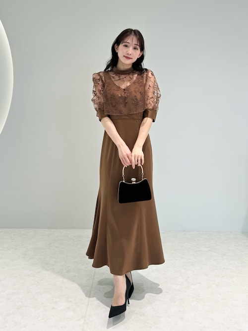 Leja 刺繍レースボレロ付きマーメイドフレアロングドレス　オケージョン　結婚式 Leja 刺繍レースボレロ付きマーメイドフレアロングドレス