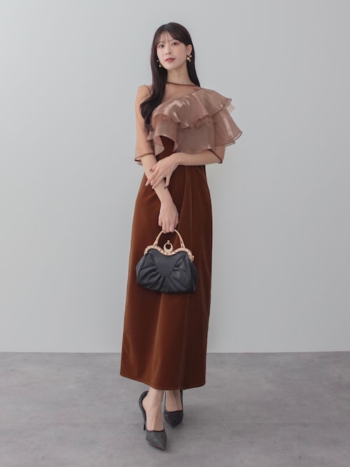 LEJA】アシンメトリーティアードフリル3WAYベロアIラインドレス