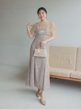 「Leja（レジャ）の【LEJA】チュールフリルボレロペイントマーメイドドレスワンピース2点セット美脚効果結婚式 パーティードレス 成人式 二次会 同窓会 お呼ばれ オケージョン 20代 30代（ドレス、グレー系）」を使った、Lejaさん（レディース・153cm）の春コーディネート