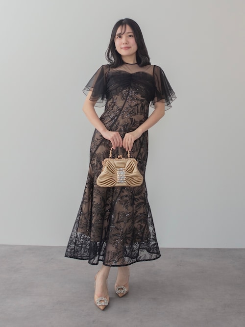 (即購入可・完売品) leja レジャ　フレアスリーブ花柄刺繍マーメイドドレス レジャ Leja フレアスリーブボレロ花柄刺繍マーメイドドレスワンピース