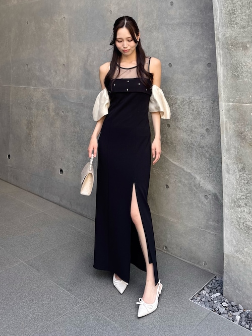 LEJA LUXE】2WAYフロントシアービジューIラインドレスワンピース