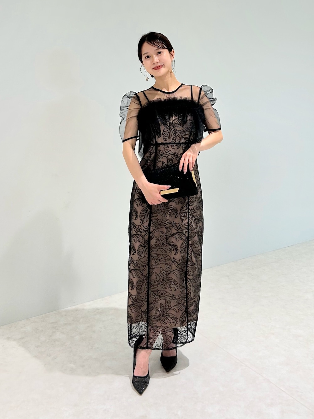 LEJA】3WAYフラワーチュールアシンメトリーIラインドレスワンピース2点