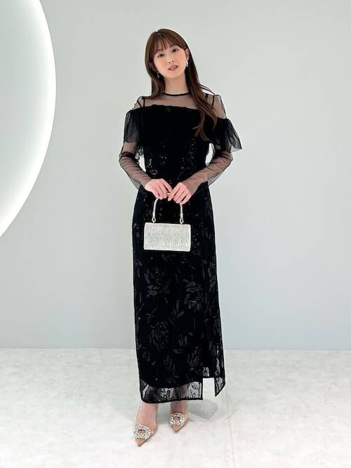 LEJA】2WAYアシンメトリーフリルチュールフラワーIライン