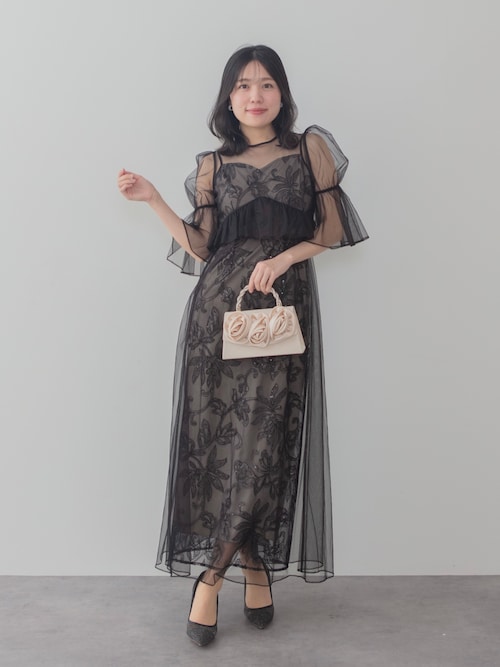 セール】【LEJA】フラワースパンコールチュールシアーワンピースキャミ