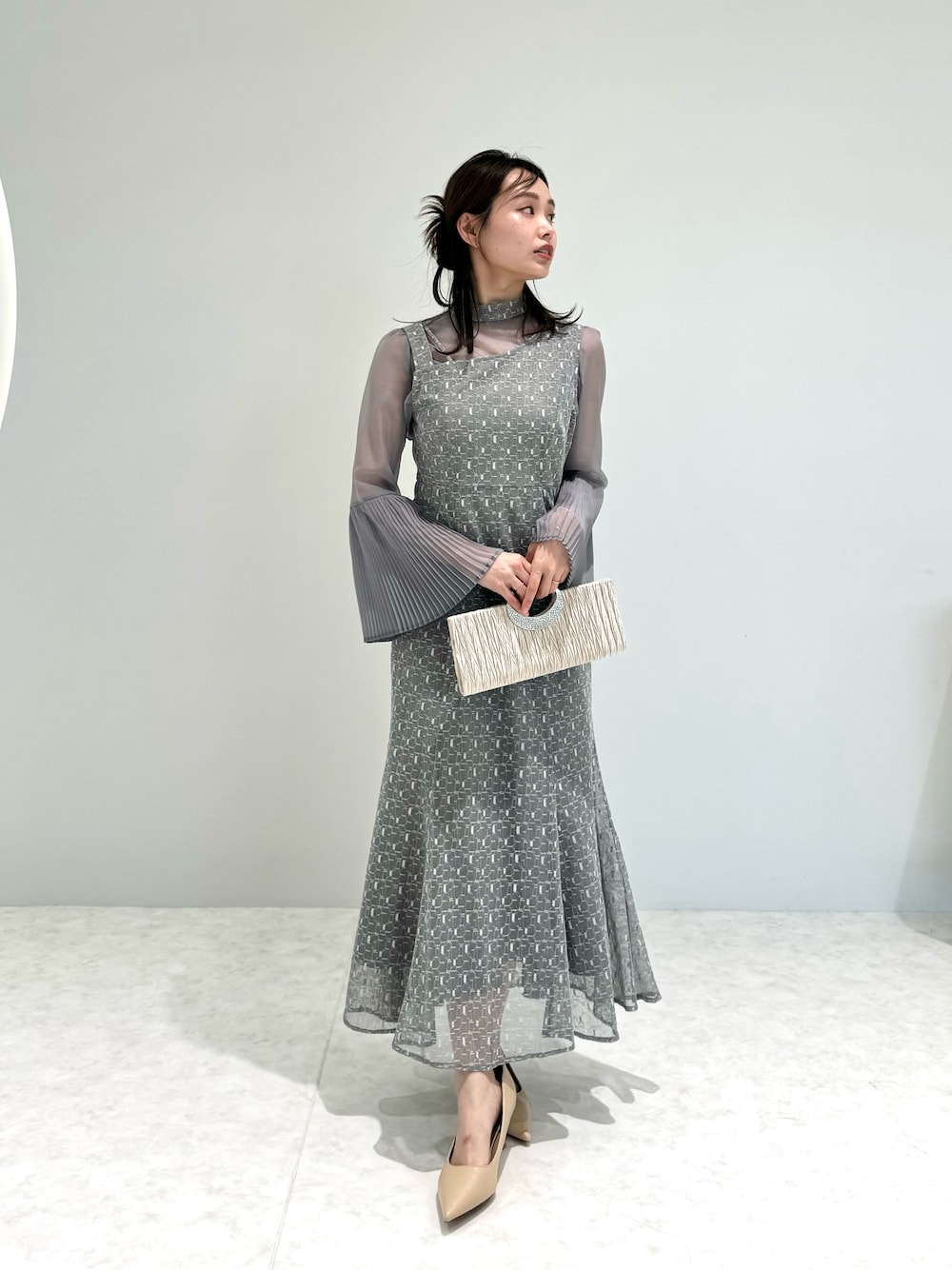 【Leja】ハイネックパフスリーブキャミソール2wayチュール グレー S 1717552857.jpg