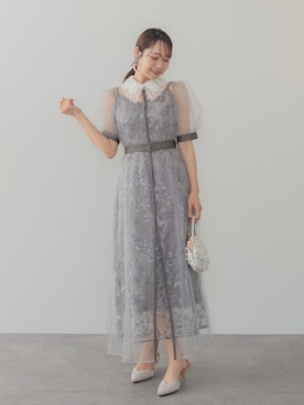 「Leja（レジャ）の【LEJA】フラワーレースカラーチュールレイヤードキャミワンピースAラインドレス美脚効果結婚式 パーティードレス 成人式 二次会 同窓会 お呼ばれ オケージョン 20代 30代（ドレス、ブルー系）」を使った、Lejaさん（レディース・153cm）の春コーディネート
