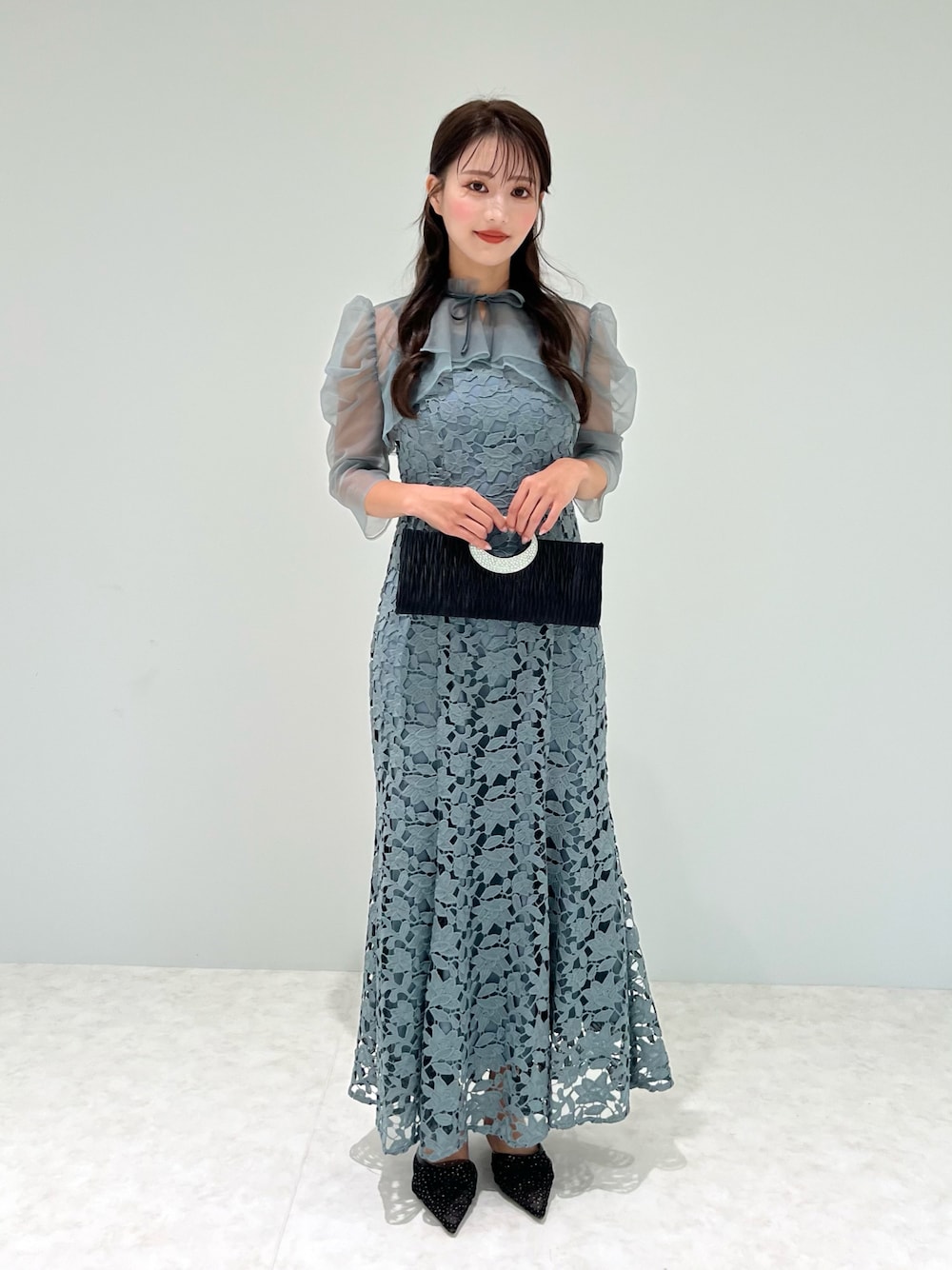 leja マーメイドシルエット キャミワンピース リボン付きシアー