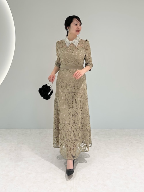 【LEJA】 花柄レース Aラインドレス Leja ドレス 「LEJA」花柄レースビジューカラーAラインドレス