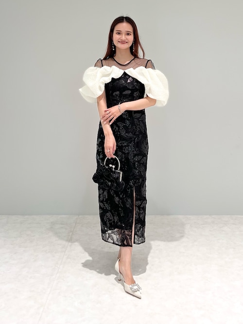 Leja ドレス 「LEJA」ジャガードボリュームスリーブスパンコールI