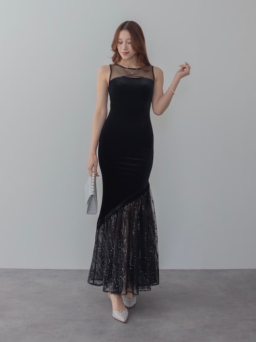 セール】【LEJA LUXE】2WAYアシンメトリーフリルベロアマーメイド