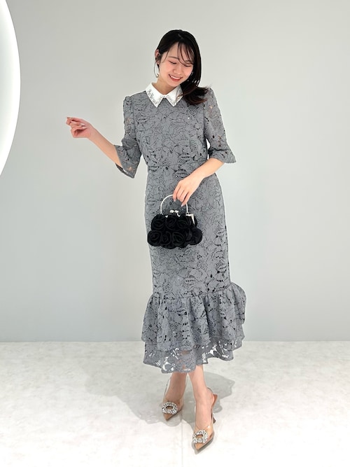 セール】【LEJA】ビジューカラーフラワーフリルマーメイドワンピース