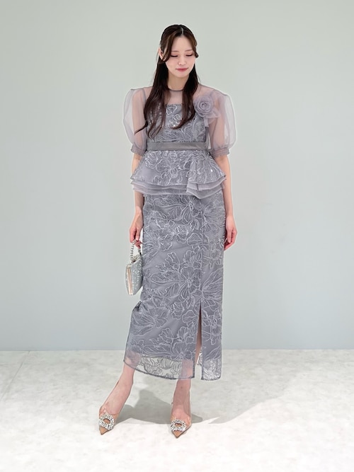 ローズペプラムIラインワンピースドレス 当日発送】ローズペプラムIラインワンピース結婚式ドレス