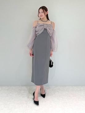 「Leja（レジャ）の【LEJA】フロントリボンチュールIラインワンピースドレス2点セット美脚効果結婚式 パーティードレス 成人式 二次会 同窓会 お呼ばれ オケージョン 20代 30代（ドレス）」を使った、Lejaさん（レディース・168cm）の夏コーディネート