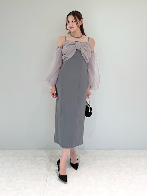 セール】【LEJA】フロントリボンチュールIラインワンピースドレス2点