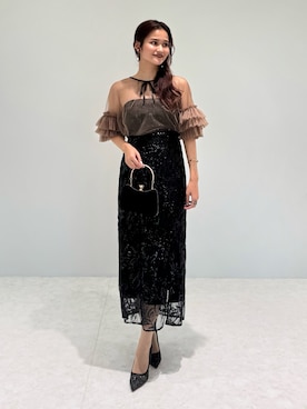 LEJA】チュールフリルリボンボレロスパンコール花柄刺繍ベアトップ