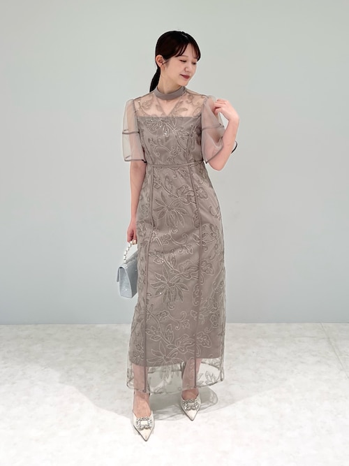 スパンコールフラワーIラインワンピースドレス結婚式パーティー成人式二次会デート セール】【LEJA】スパンコールフラワーIラインワンピースドレス