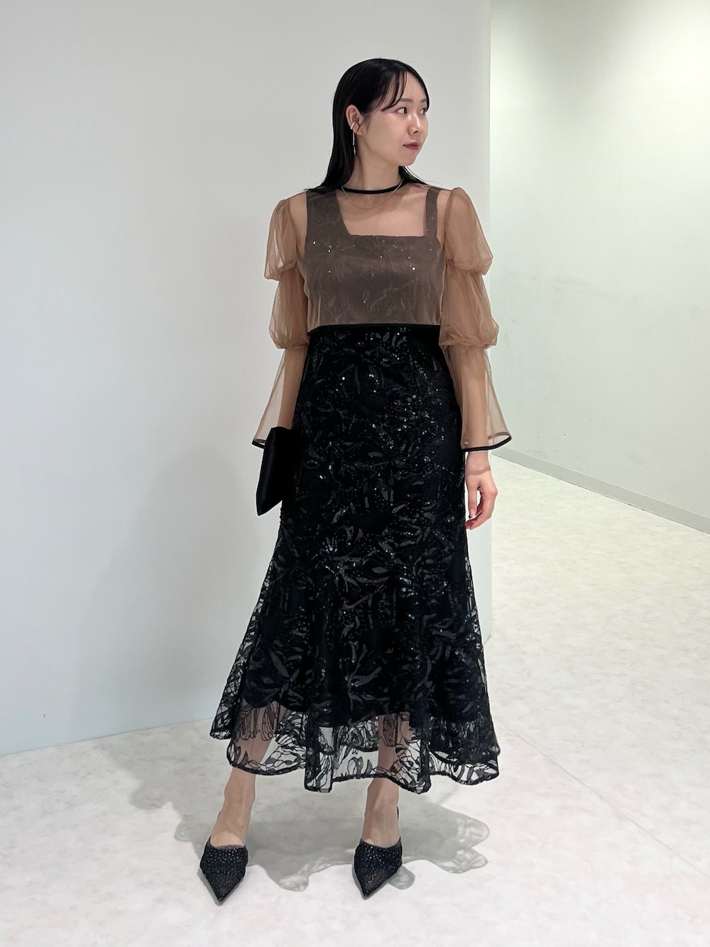 LEJA】フレアスリーブボレロ花柄刺繍マーメイドドレスワンピース 2点