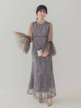 「Leja（レジャ）の【LEJA】ビジューネックスパンコールチュールフレアスリーブマーメイドワンピースドレス美脚効果結婚式 パーティードレス 成人式 二次会 同窓会 お呼ばれ オケージョン 20代 30代（ドレス、ブルー系）」を使った、Lejaさん（レディース・164cm）の春コーディネート