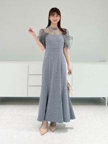 LEJA】パールビジューオーガンジーレースパフスリーブプチ