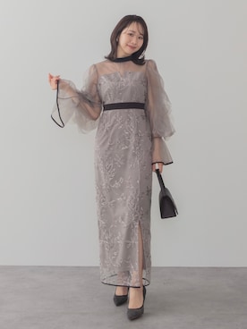 「Leja（レジャ）の【LEJA】パイピングチュールシアースリーブスパンコールフラワーIラインワンピースドレス美脚効果結婚式 パーティードレス 成人式 二次会 同窓会 お呼ばれ オケージョン 20代 30代（ドレス、グレー系）」を使った、Lejaさん（レディース・153cm）の春コーディネート