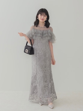 「Leja（レジャ）の【LEJA】フロントチュールフリルフラワースパンコールマーメイドワンピースドレス美脚効果結婚式 パーティードレス 成人式 二次会 同窓会 お呼ばれ オケージョン 20代 30代（ドレス、グレー系）」を使った、Lejaさん（レディース・164cm）の春コーディネート