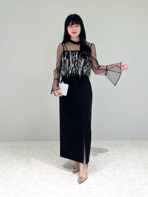 LEJA】2WAYスパンコールビスチェチュールIラインワンピースドレス2点