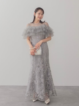 「Leja（レジャ）の【LEJA】フロントチュールフリルフラワースパンコールマーメイドワンピースドレス美脚効果結婚式 パーティードレス 成人式 二次会 同窓会 お呼ばれ オケージョン 20代 30代（ドレス、グレー系）」を使った、Lejaさん（レディース・153cm）の春コーディネート