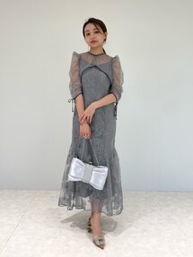 LEJA パイピング加工リボンパフスリーブ花柄マーメイドキャミソールドレス M 1704428153_215.jpg