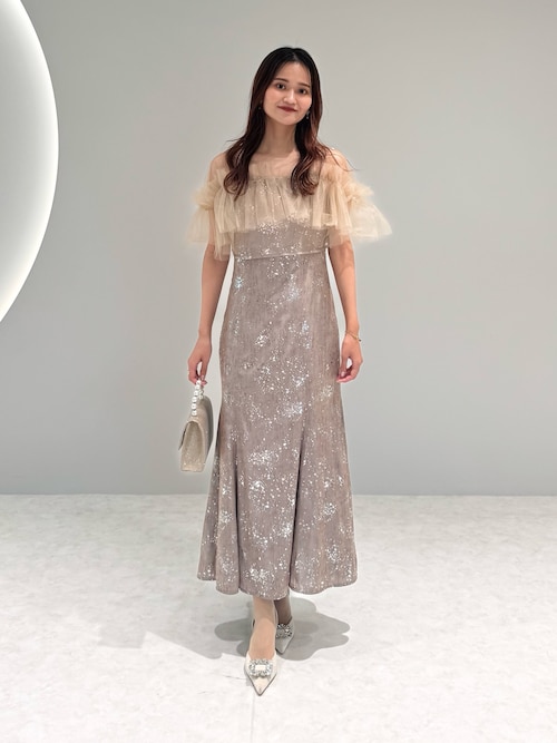 LEJA チュールフリルボレロペイントマーメイドドレスワンピース2点セット レジャ Leja チュールフリルボレロペイントマーメイドドレス