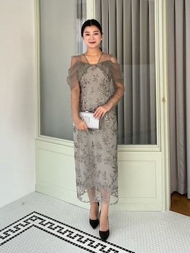 LEJA】チュールロングスリーブリーフIラインドレスワンピース