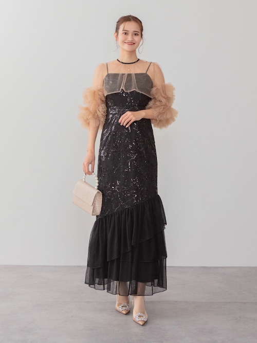 セール】【LEJA】フラワースパンコールチュールフリルスリーブIライン