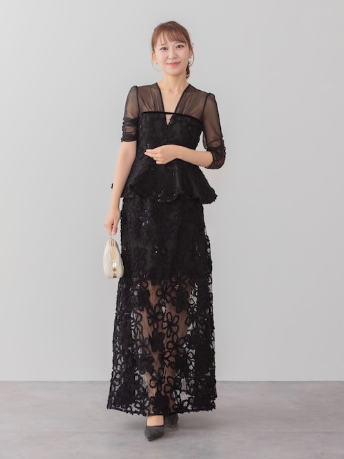 セール】【LEJA LUXE】フラワーレースペプラムセットアップドレス