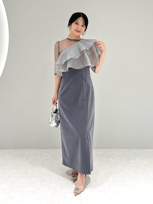 LEJA】アシンメトリーティアードフリル3WAYベロアIラインドレス