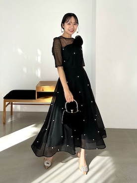 LEJA】パールアシンメトリーローズモチーフAラインドレス