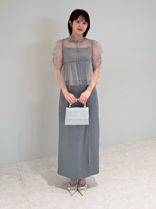 レジャ Leja チュールフラワーモチーフドットストーンIラインドレスワンピース2点セット美脚効果結婚式 パーティードレス 成人式 二次会 同窓会 お セール】【LEJA】チュールフラワーモチーフドットストーンI