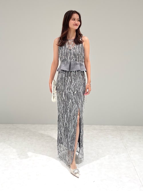セール】【LEJA LUXE】シルバーフリンジスパンコールペプラム