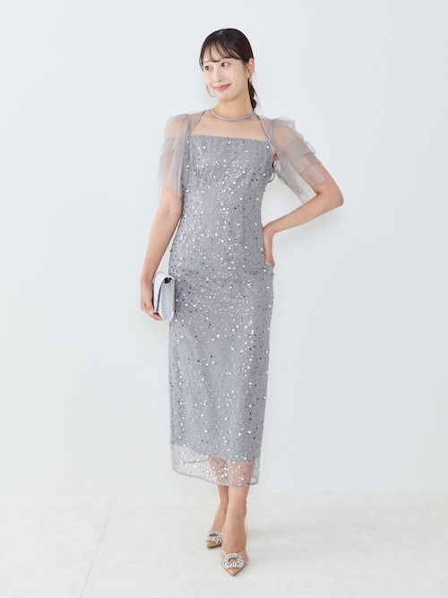 セール】【LEJA】スパンコールパールミックスボレロIラインワンピース