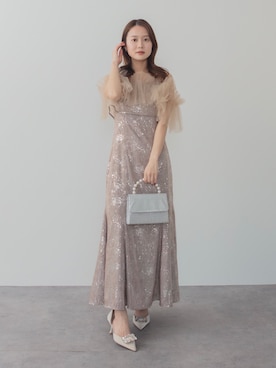 「Leja（レジャ）の【LEJA】チュールフリルボレロペイントマーメイドドレスワンピース2点セット美脚効果結婚式 パーティードレス 成人式 二次会 同窓会 お呼ばれ オケージョン 20代 30代（ドレス、グレー系）」を使った、Lejaさん（レディース・153cm）の春コーディネート