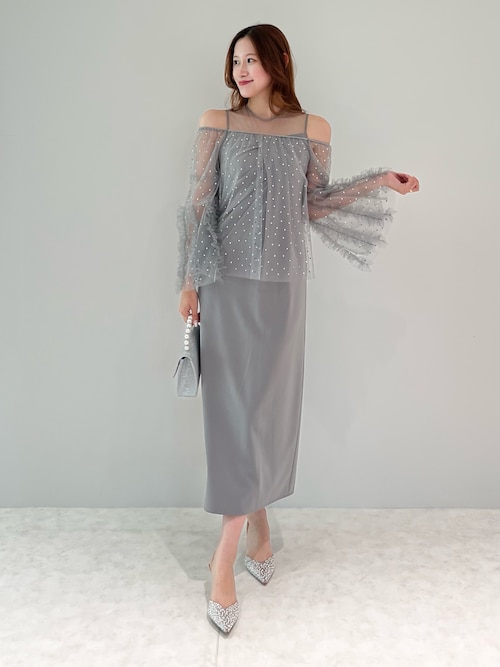 セール】【LEJA】ドットストーンオフショルIラインワンピースドレス