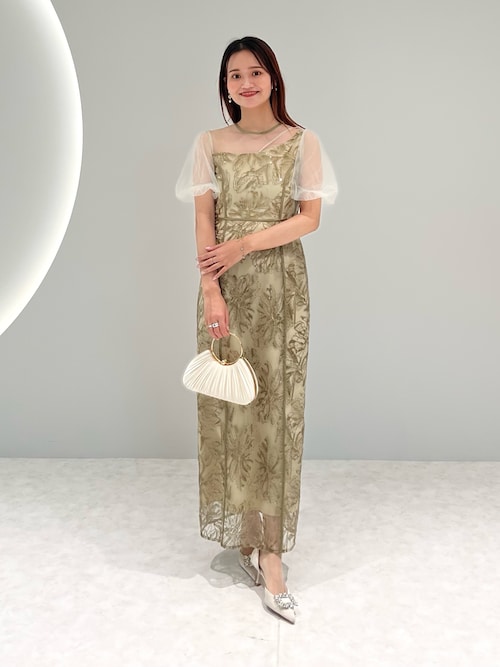 【LEJA】アシンメトリーシアーフラワードレスワンピース美脚効果結婚式 ドレス セール】【LEJA】アシンメトリーシアーフラワードレスワンピース