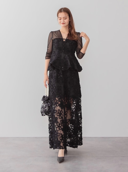 セール】【LEJA LUXE】フラワーレースペプラムセットアップドレス