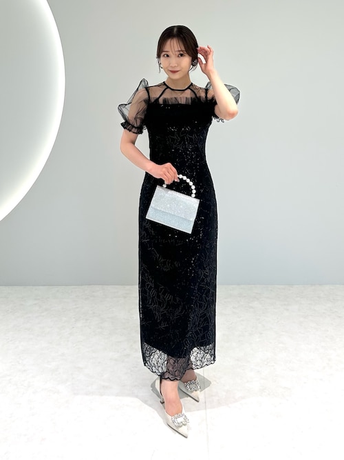 セール】【LEJA】チュールフラワースパンコールIラインワンピース