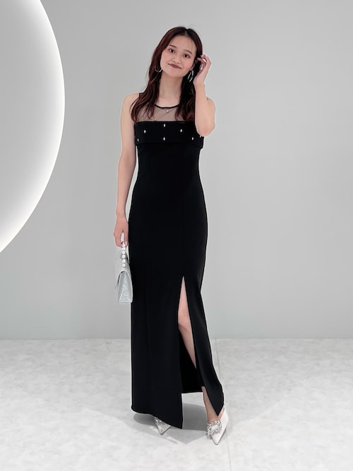 LEJA LUXE】2WAYフロントシアービジューIラインドレスワンピース